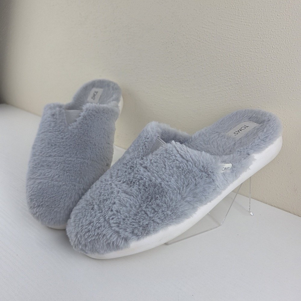 Toms Alpargata Fuzzy Mallow Mules Gray Slippers Flats Comfy Women's Size 8.5